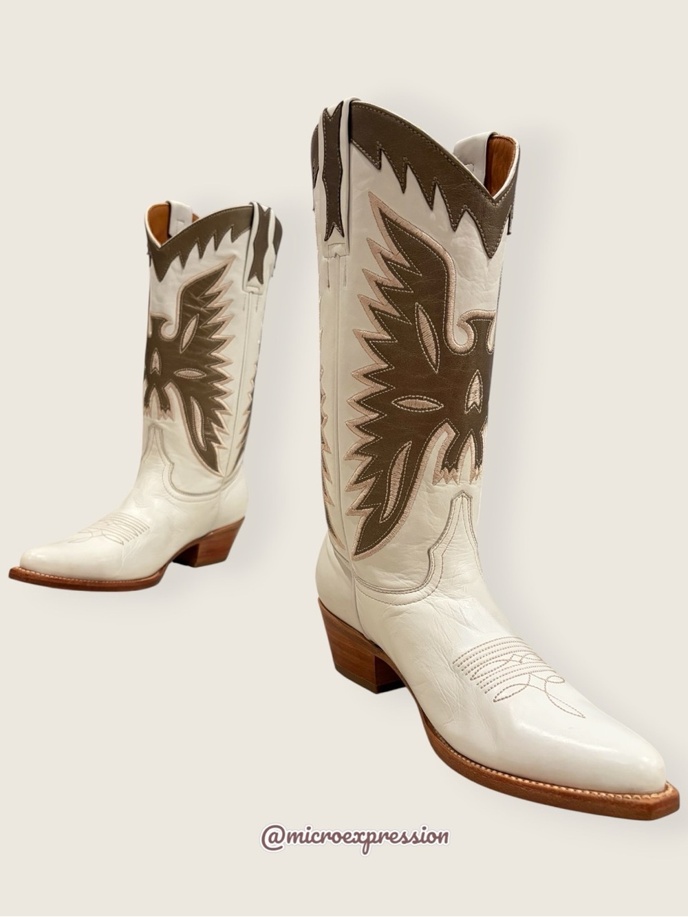 RARE Frye Billy Phoenix/Eagle Bird Indie Pull On Aztec White Leather Cowboy Boot - Picture 2 of 11